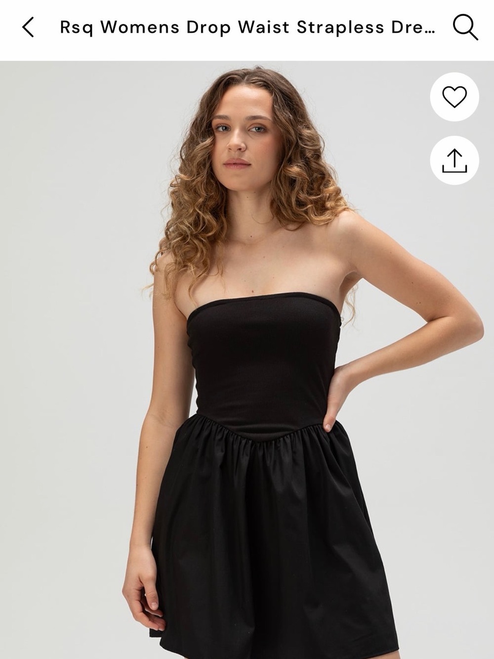 RSQ Black Strapless Drop-Waist Dress with Gathered Skirt